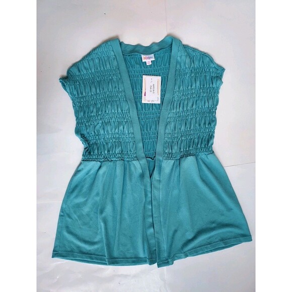 NWT Lularoe Kaylin Aqua Short Sleeved Smocked Cardigan Vest Size Small - Picture 3 of 7